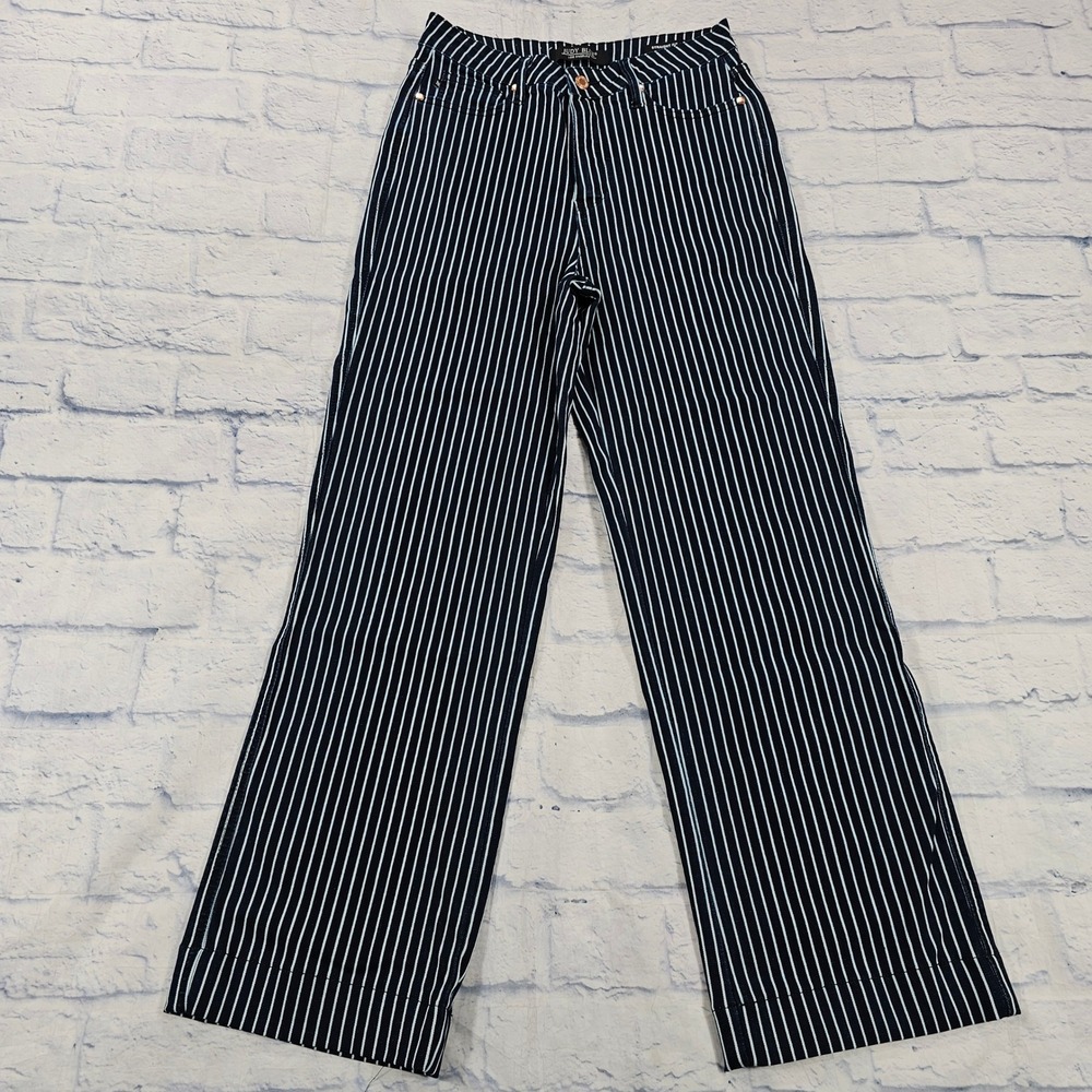 Judy Blue Striped Jeans Womens 29 Navy Blue White Straight Leg Nautical Stretch